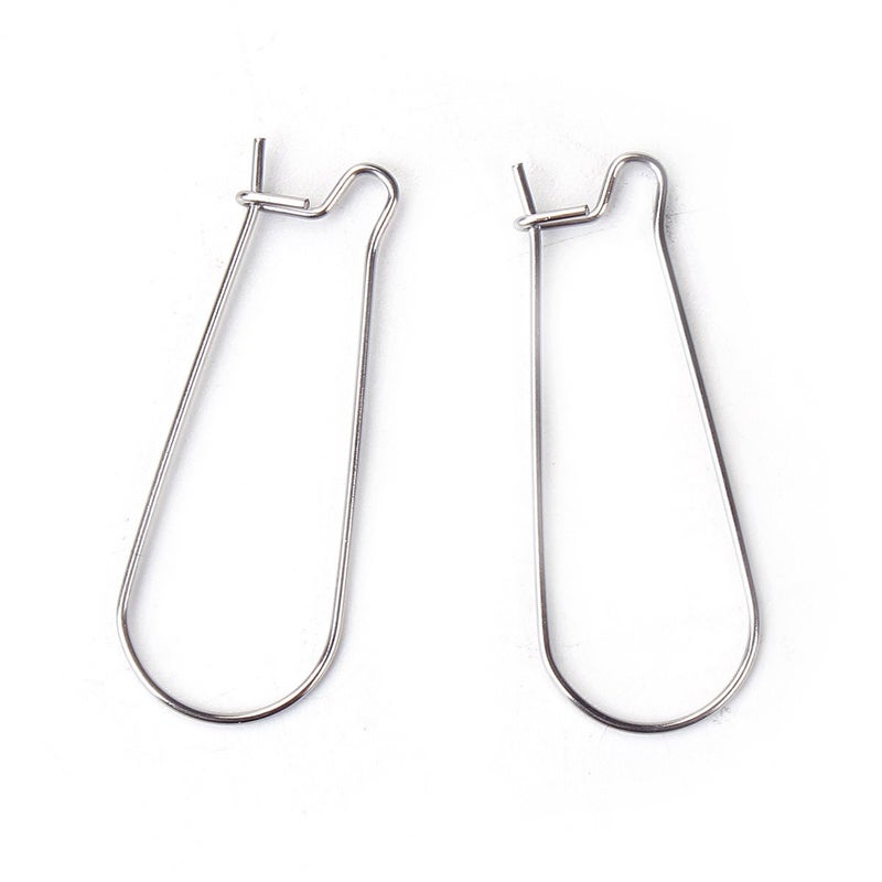 JGFinds Stainless Steel Ear Wire Hooks, 48 Pack Earring Findings, Secure Lock Kidney Wires - Teardrop Dangle 1 1/4 Inch - Image 1